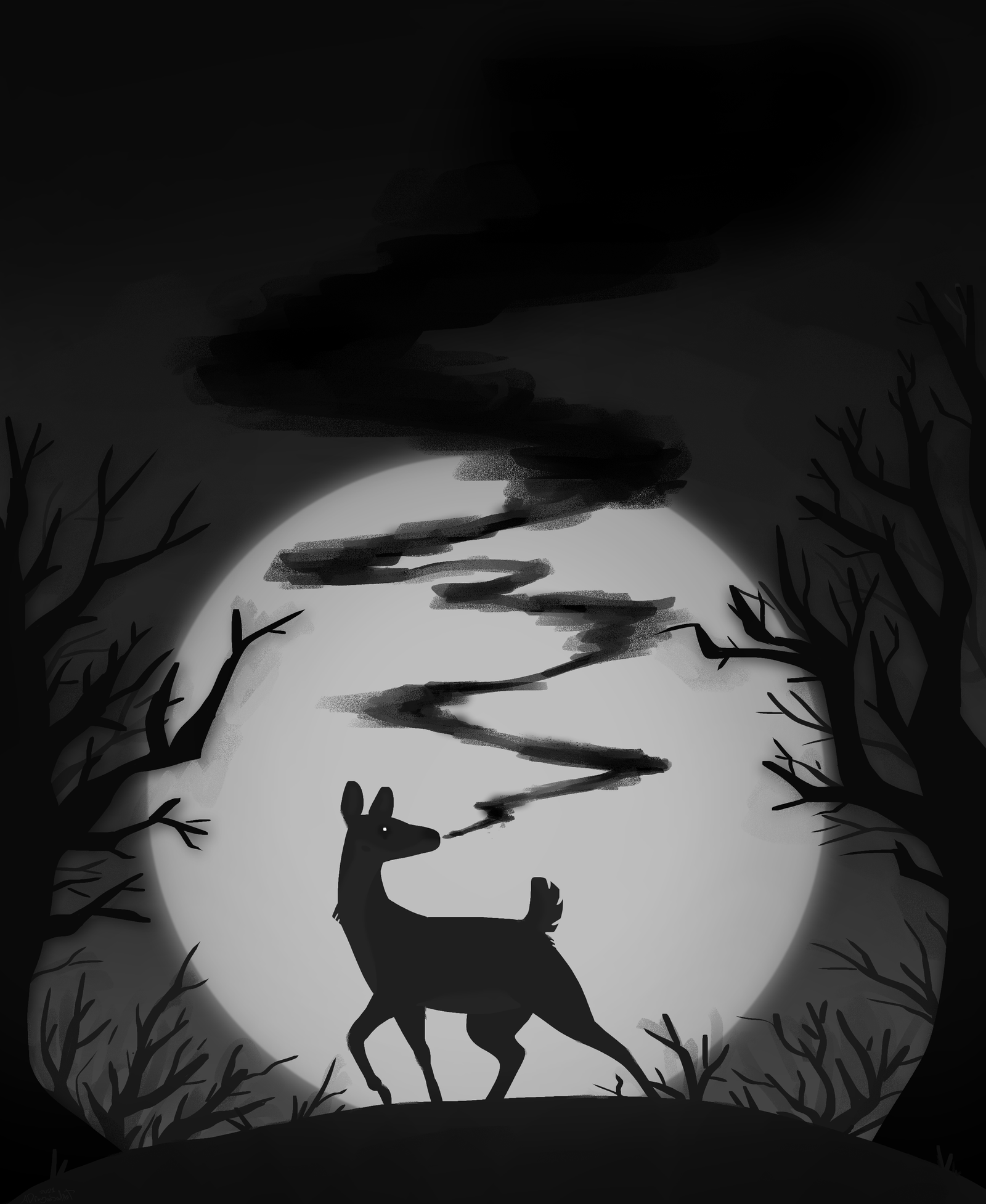 Black and white image of silhouettes