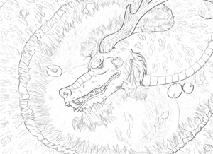Dragon in water line art