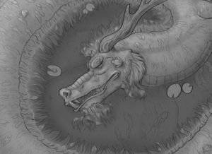 Dragon in water grey scale